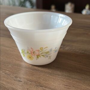 Indopal Indonesia white milk-glass floral design 
custard bowls.
